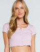 FULL TILT Button Front Womens Lavender Crop Top image number 1