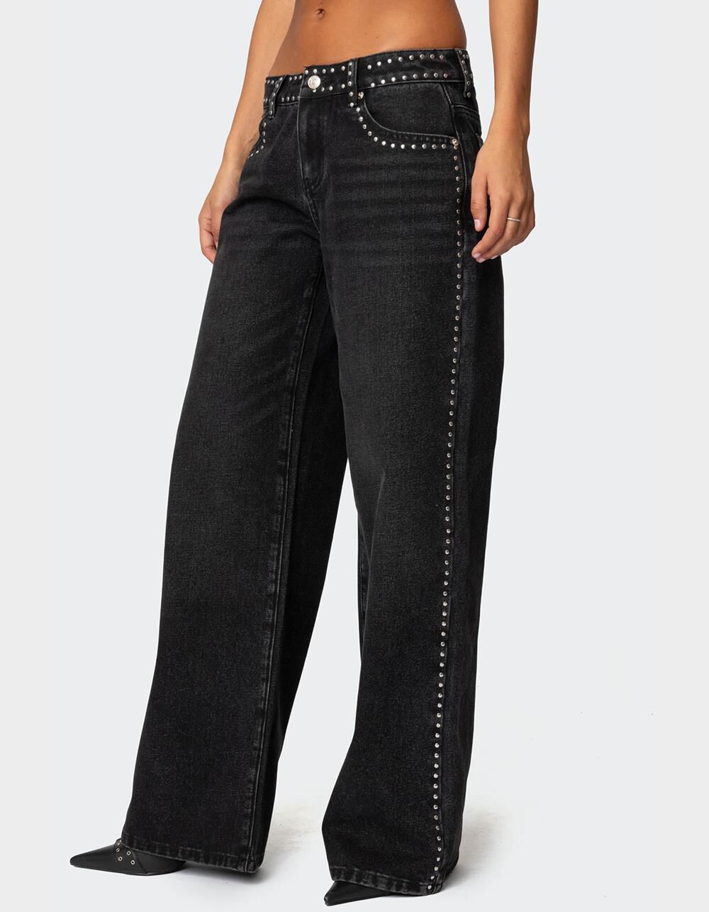 EDIKTED Quincy Studded Low Rise Jeans - BLACK | Tillys