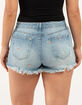 TINSELTOWN Mushroom Embroidered Womens Frayed Denim Shorts image number 3