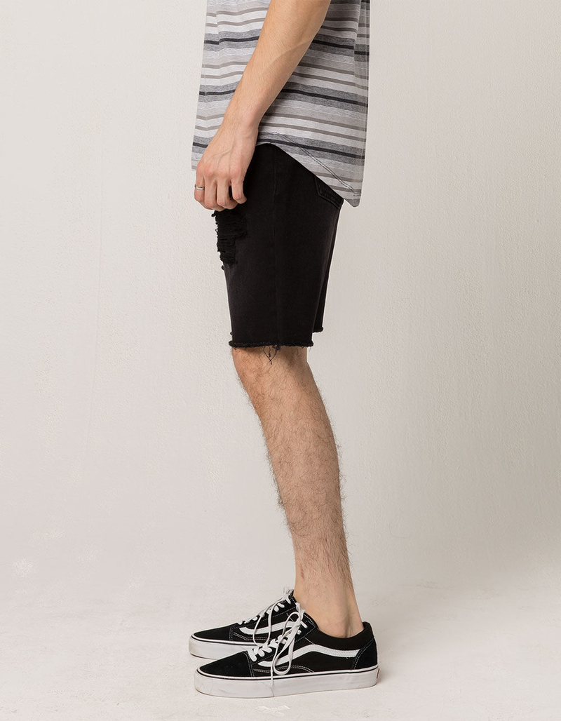 RSQ Black London Skinny Mens Ripped Denim Shorts image number 2