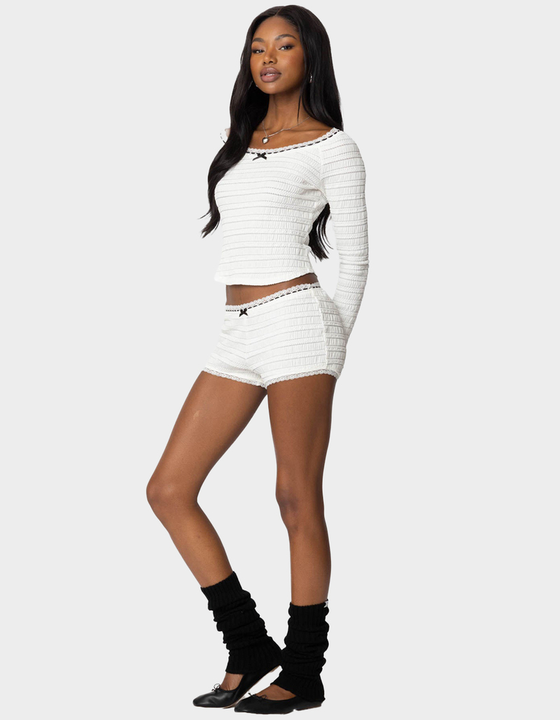 EDIKTED Lenny Lacey Textured Micro Shorts image number 3