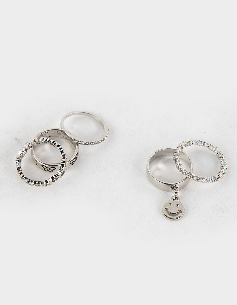 FULL TILT 5 Pack Butterfly Smiley Face Ring Set image number 1