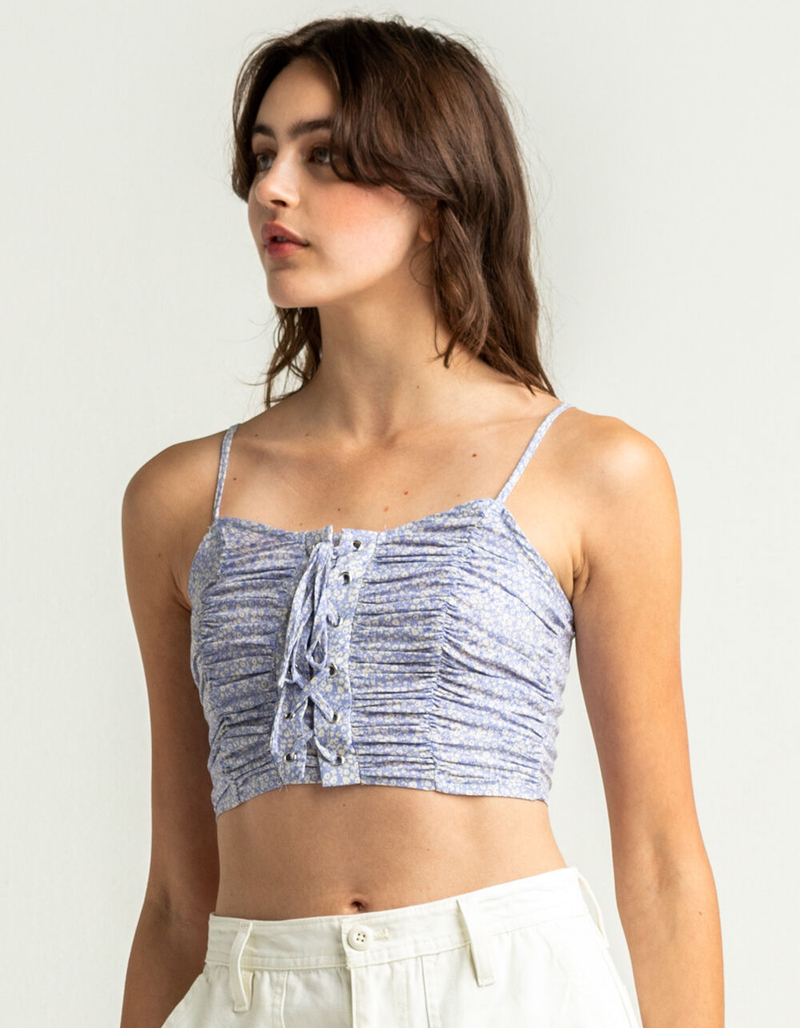 SKY AND SPARROW Ruched Lace Up Womens Lavender Cami image number 1