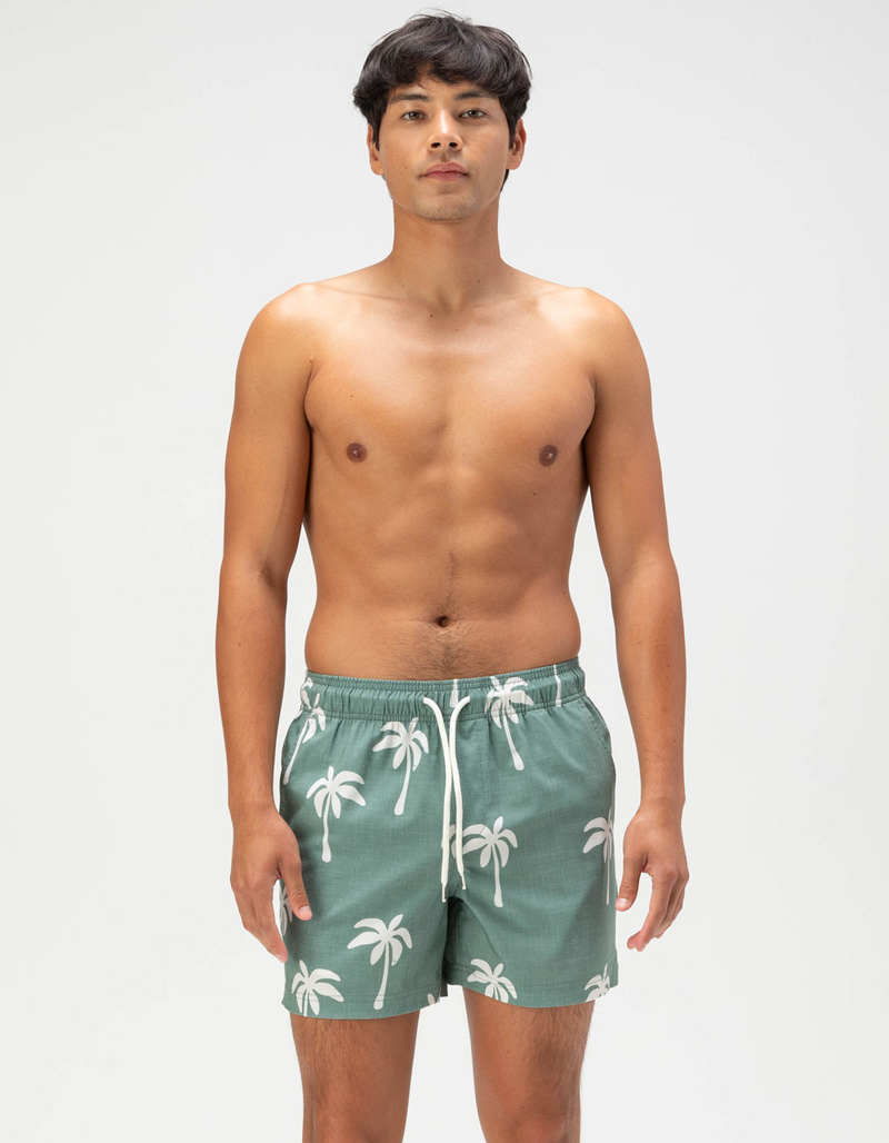 RSQ Mens Big Palms Swim Shorts - DK GREEN
