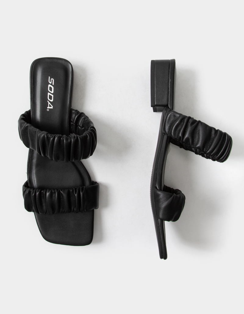 SODA Scrunch Square Toe Womens Black Block Heel Sandals image number 4