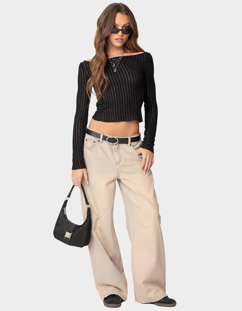 EDIKTED Textured Sheer Boat Neck Top image number 1