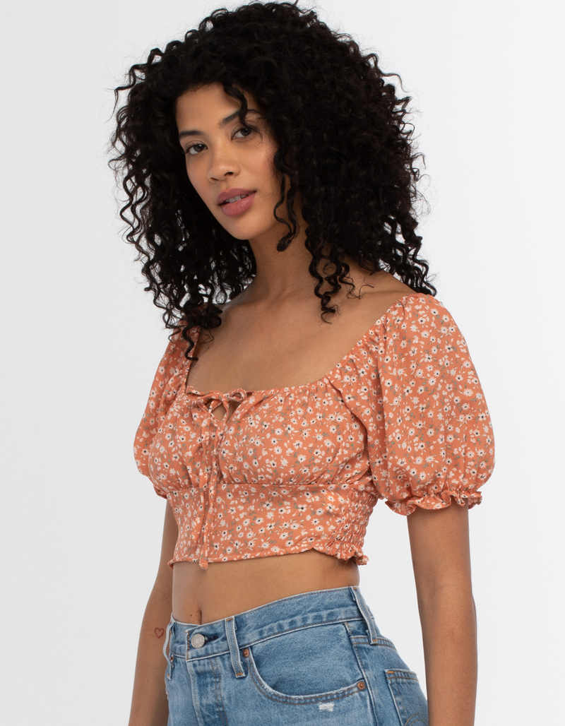 LIBERTY LOVE Ditsy Womens Tie Front Top  image number 1