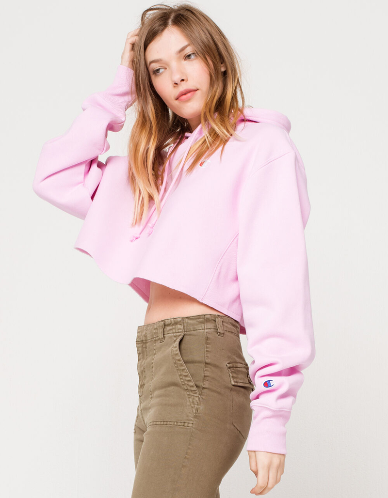 CHAMPION Reverse Weave Womens Pink Crop Hoodie image number 1