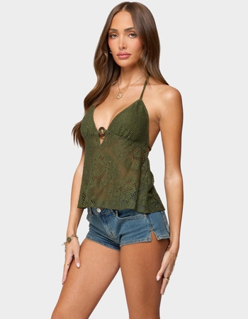 EDIKTED Sheer Crochet Babydoll Halter Top Alternative Image