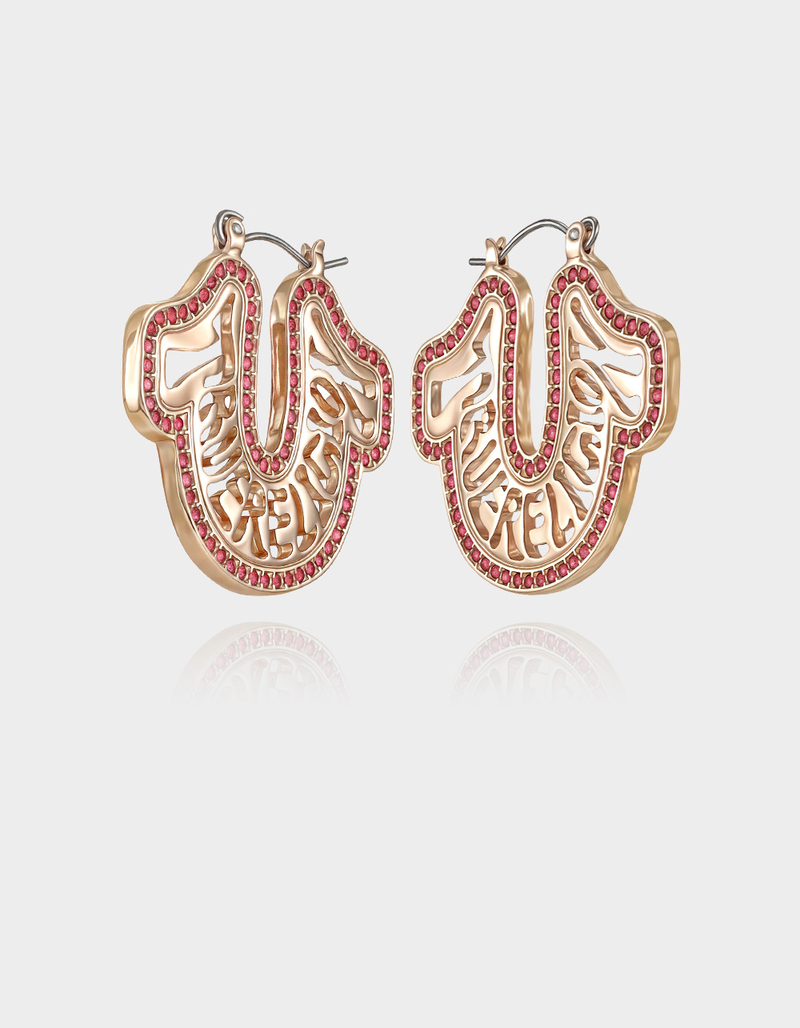 TRUE RELIGION Logo Horseshoe Hoop Earrings image number 1