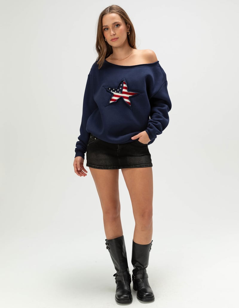 RSQ Womens Star Off The Shoulder Sweatshirt image number 1