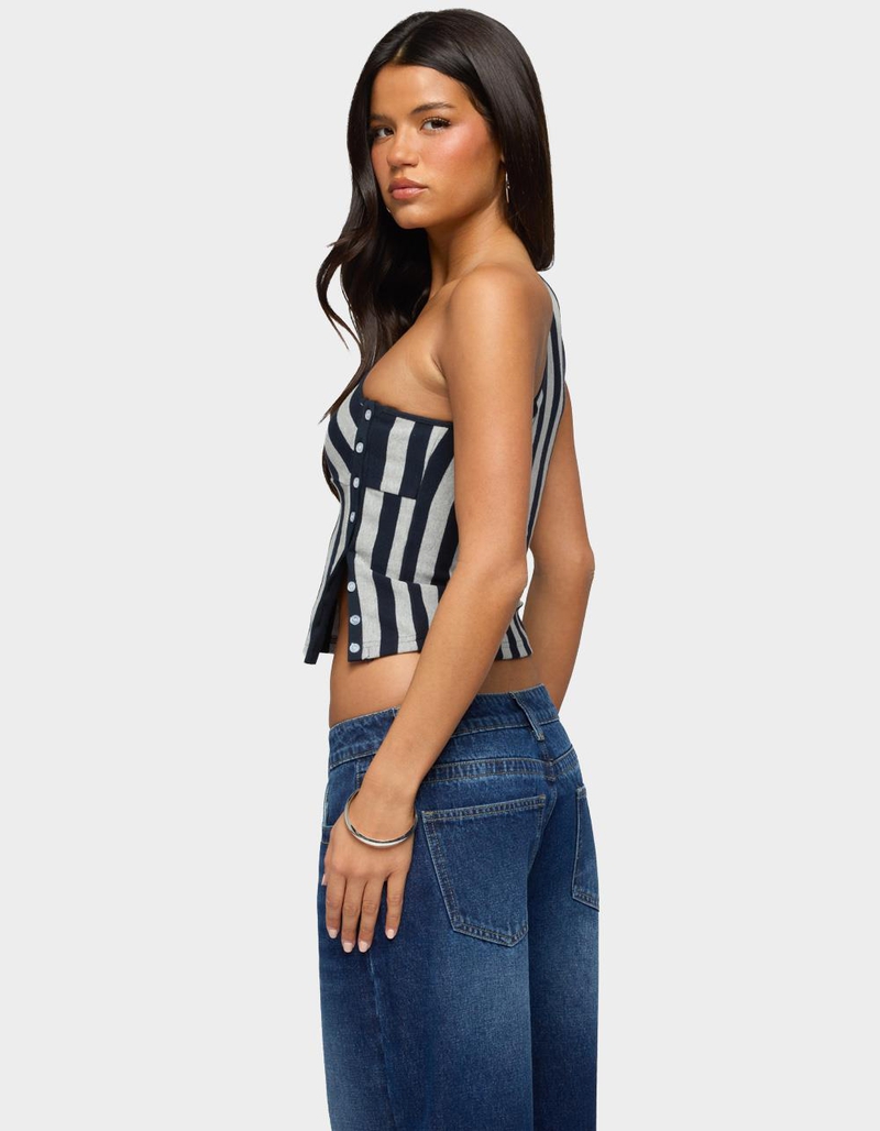 EDIKTED Button Striped One Shoulder Top image number 2