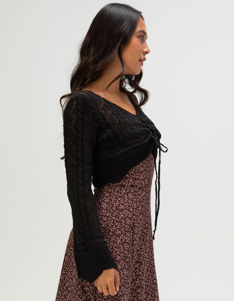 NECTAR CLOTHING Womens Long Sleeve Crochet Top image number 2