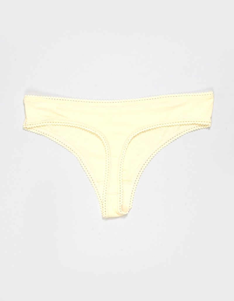 FULL TILT Bow Lace Trim Rib Thong image number 1