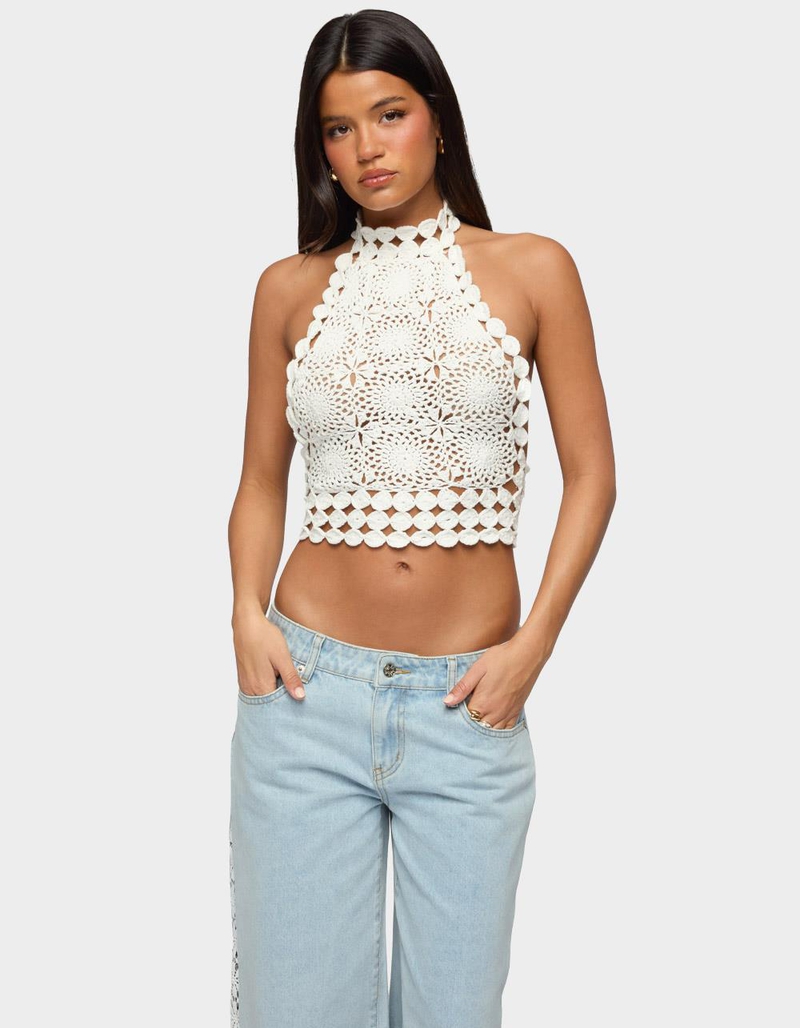 EDIKTED Backless Crochet High Neck Halter Top image number 0