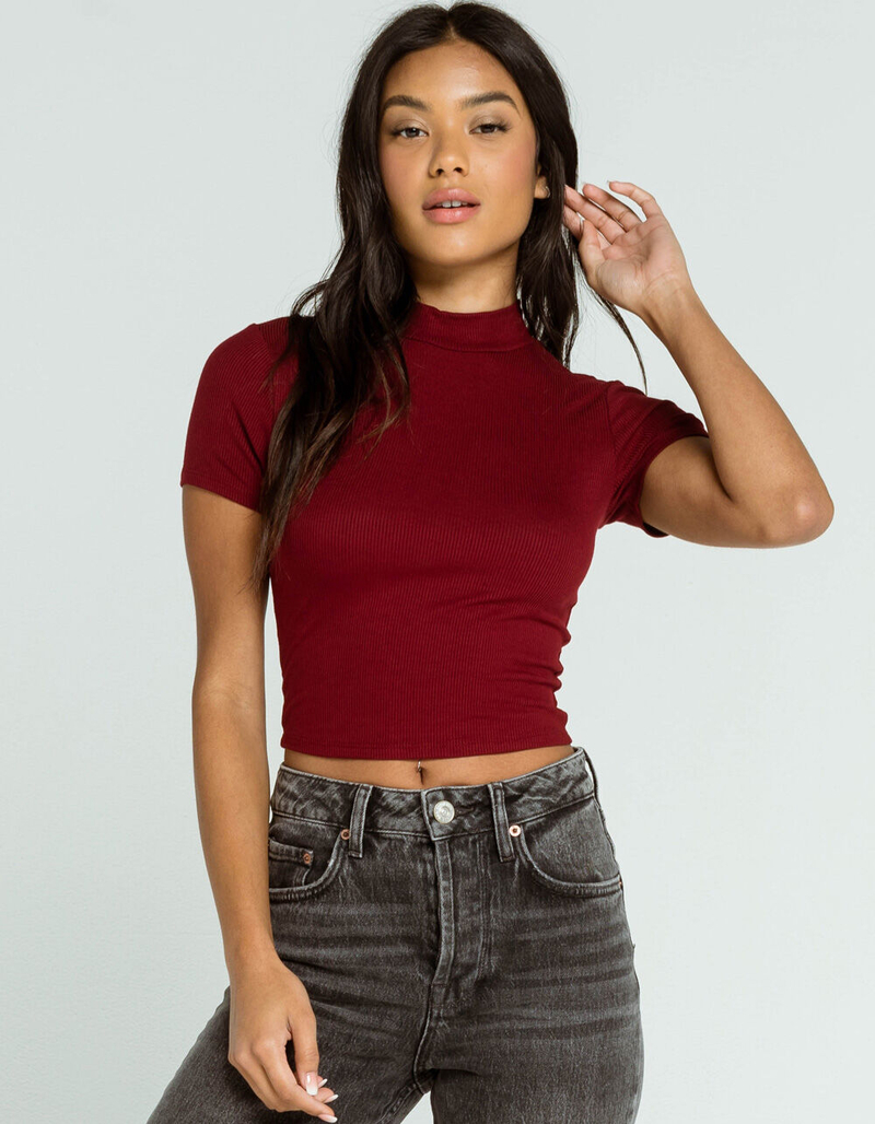 DESTINED Mock Neck Womens Cabernet Tee image number 0