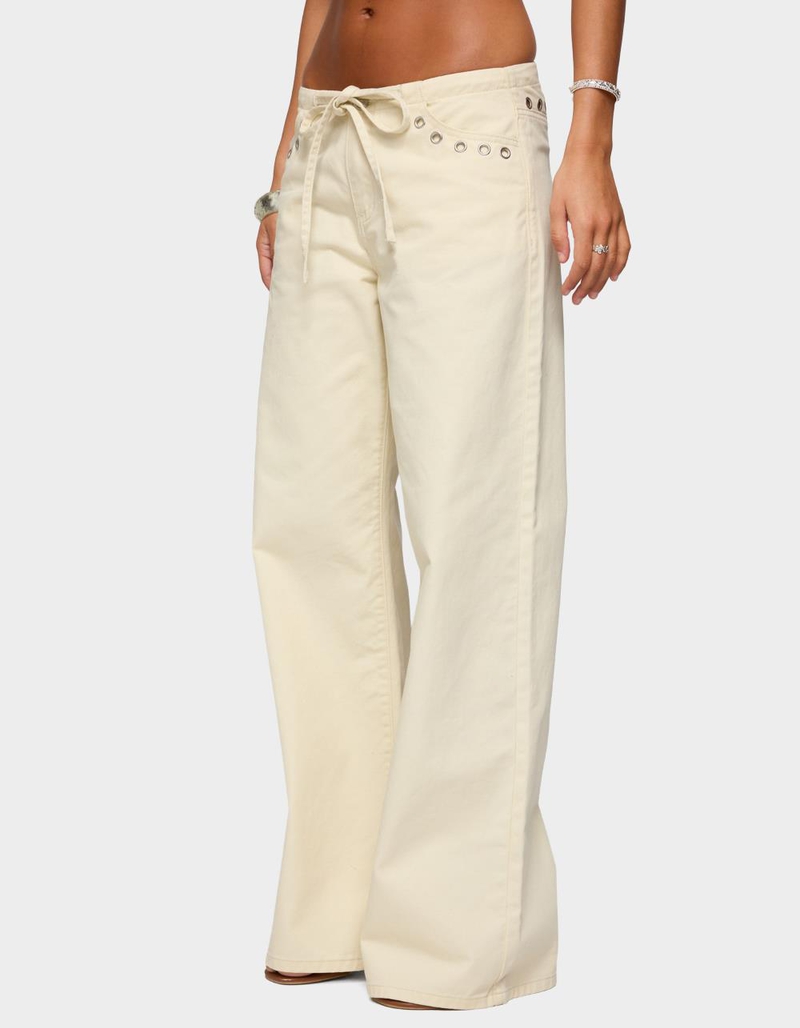 EDIKTED Grommet Tie Waist Low Rise Jeans image number 1