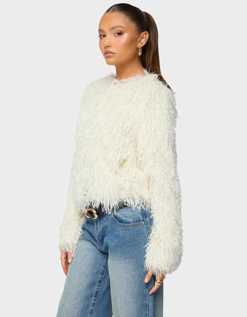 EDIKTED Aleandra Fringed Faux Feather Jacket image number 1