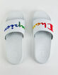 CHAMPION Super Slide Split Script White & Rainbow Womens Slide Sandals image number 1