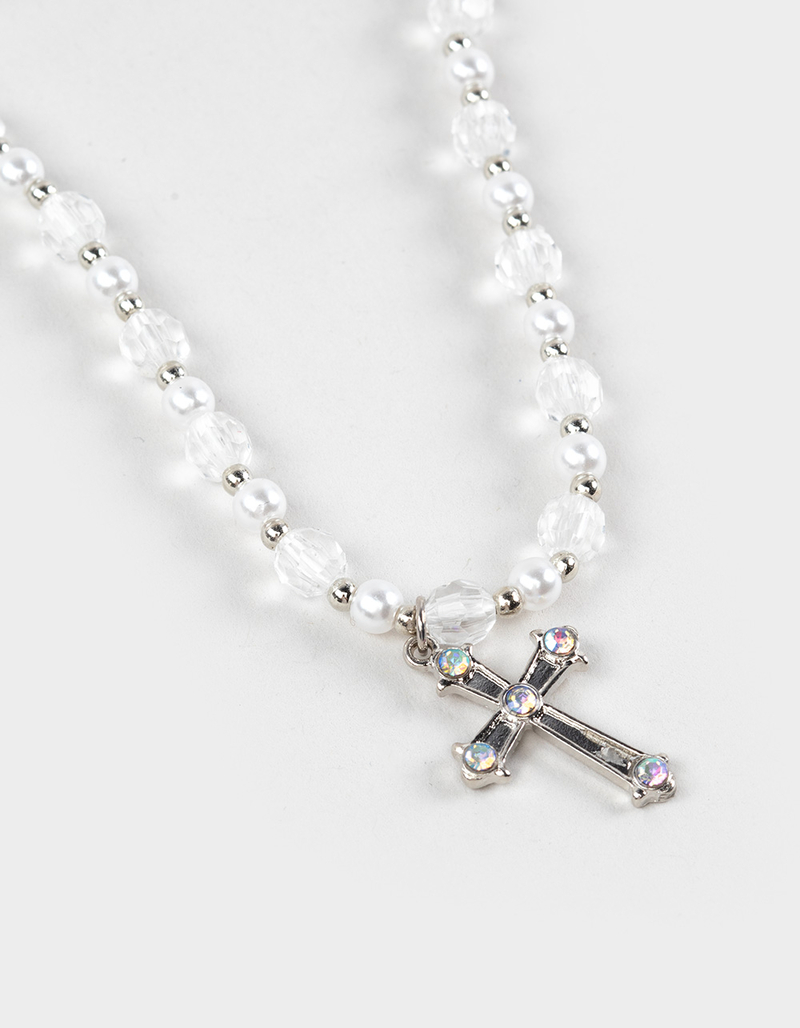 FULL TILT Beaded/Pearl Layered Cross Necklace image number 1