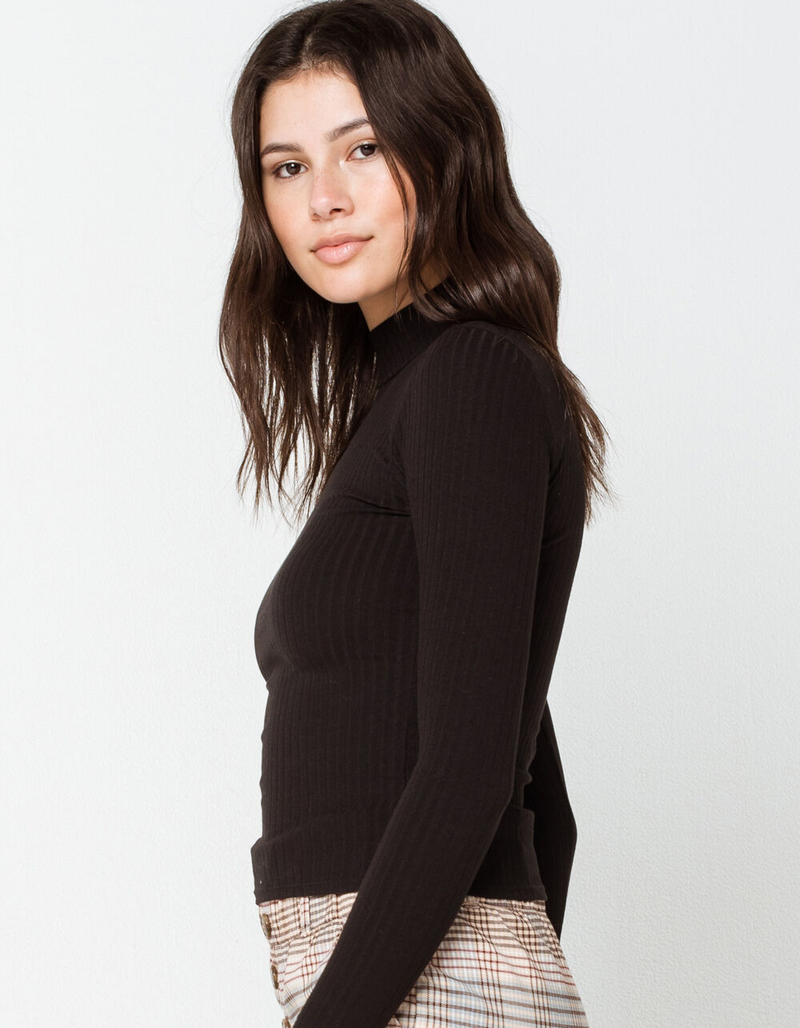 DESTINED Essential Mock Neck Rib Womens Black Tee image number 1