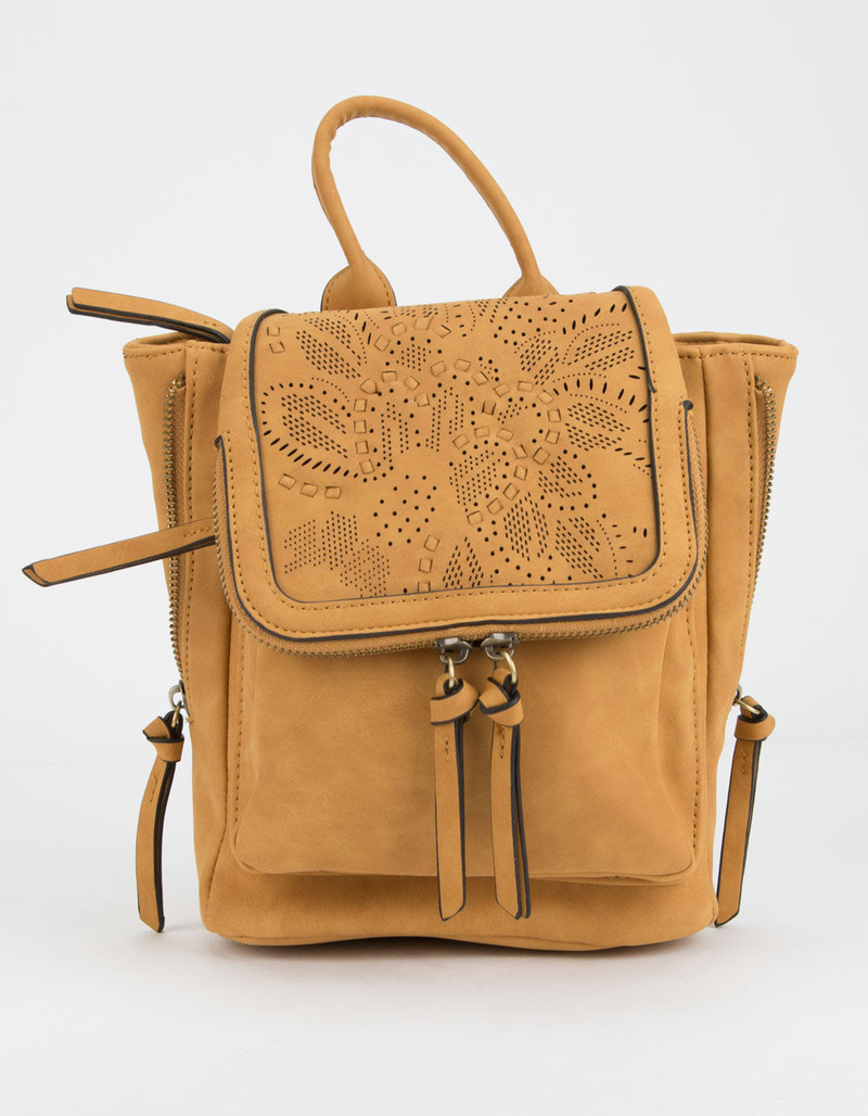 VIOLET RAY Kendall Floral Perforated Mustard Mini Backpack image number 0