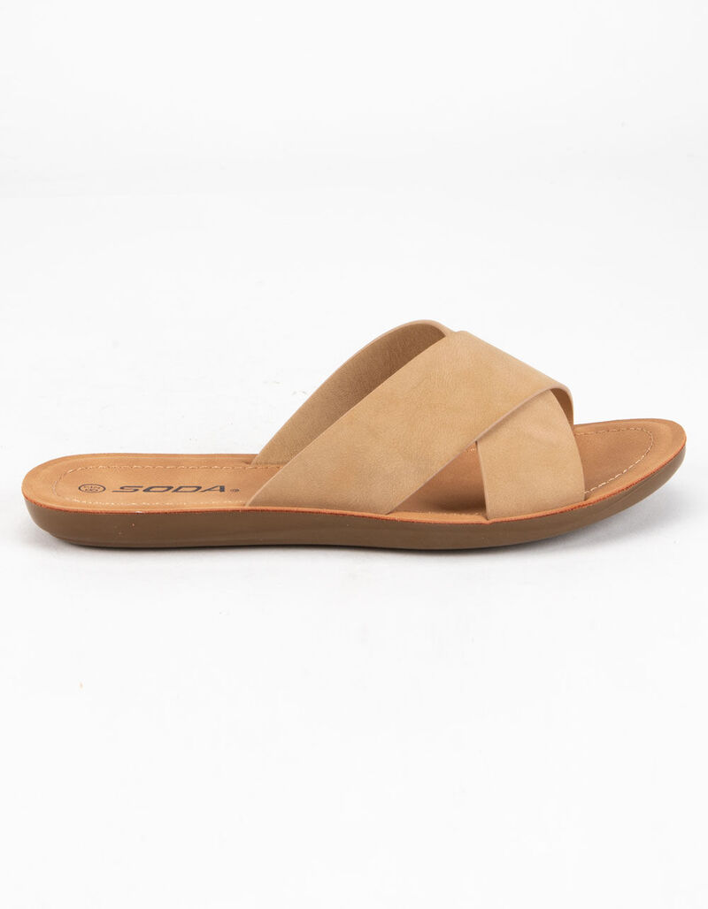 SODA Crisscross Womens Tan Slide Sandals - TAN - 380351412