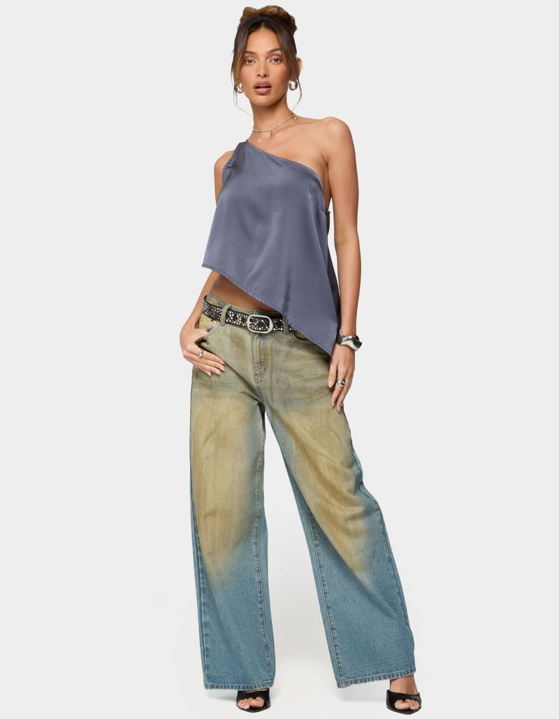 EDIKTED Asymmetric Satin Effect One Shoulder Top image number 3