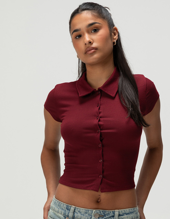 RSQ Womens Button Front Polo Shirt Primary Image