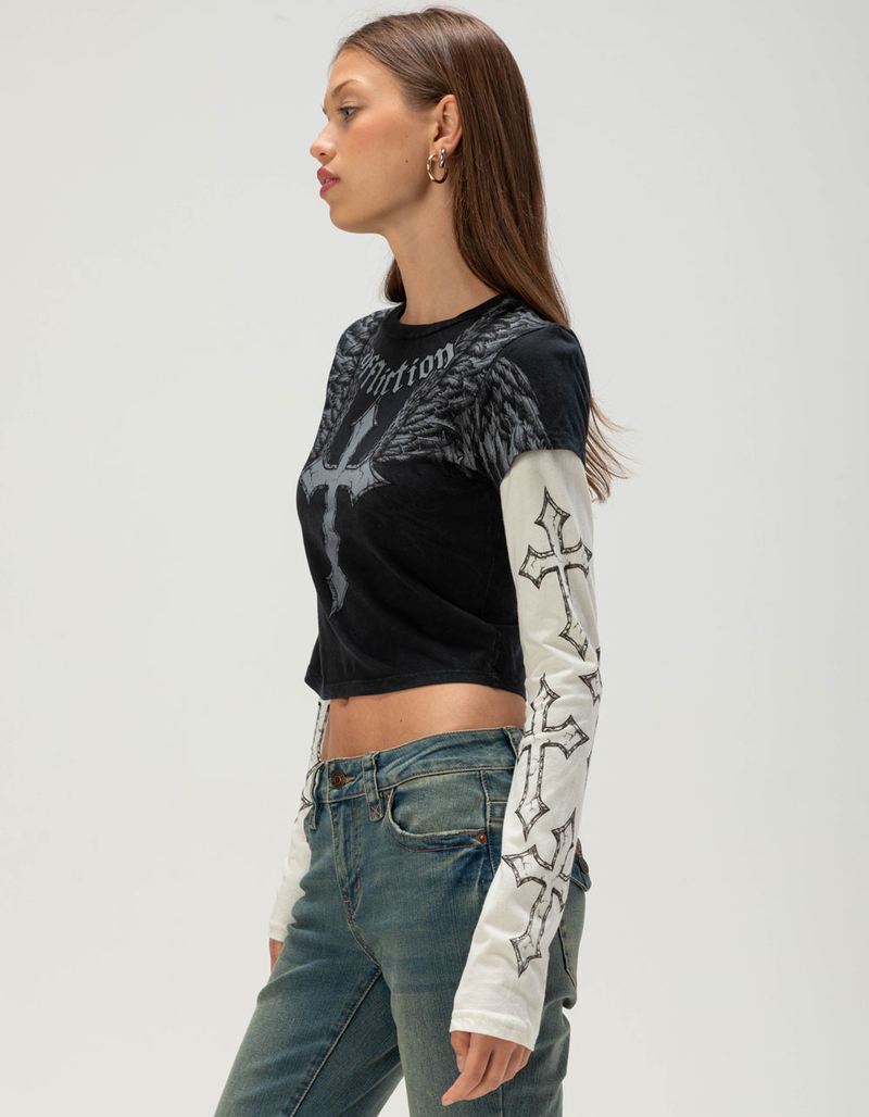 AFFLICTION Criss Cross Womens Long Sleeve 2fer Tee image number 2