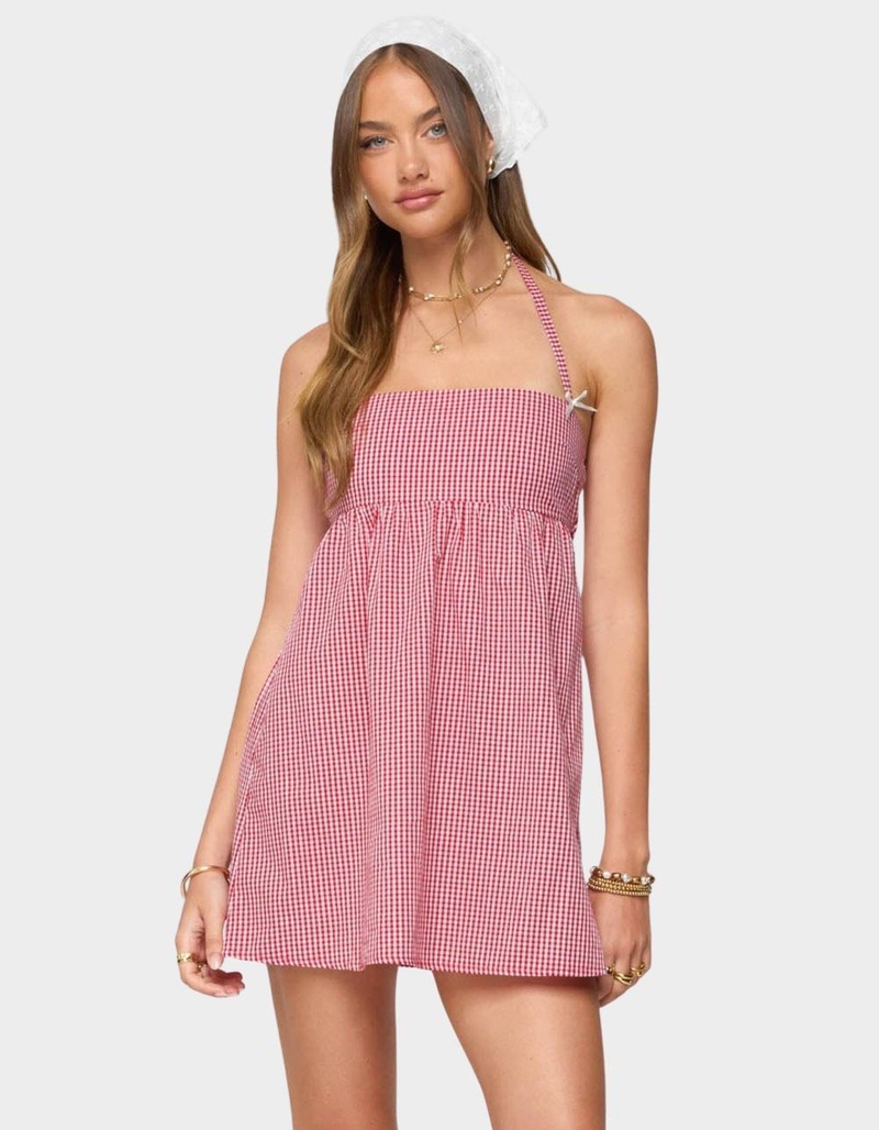 EDIKTED Rina Gingham Halter Mini Dress image number 0