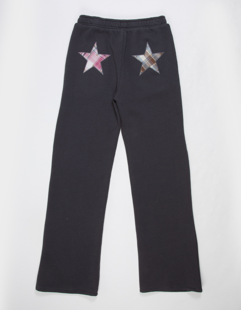 FULL TILT Plaid Stud Star Girls Wide Leg Sweatpants image number 1