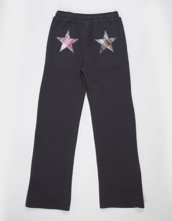FULL TILT Plaid Stud Star Girls Wide Leg Sweatpants Alternative Image