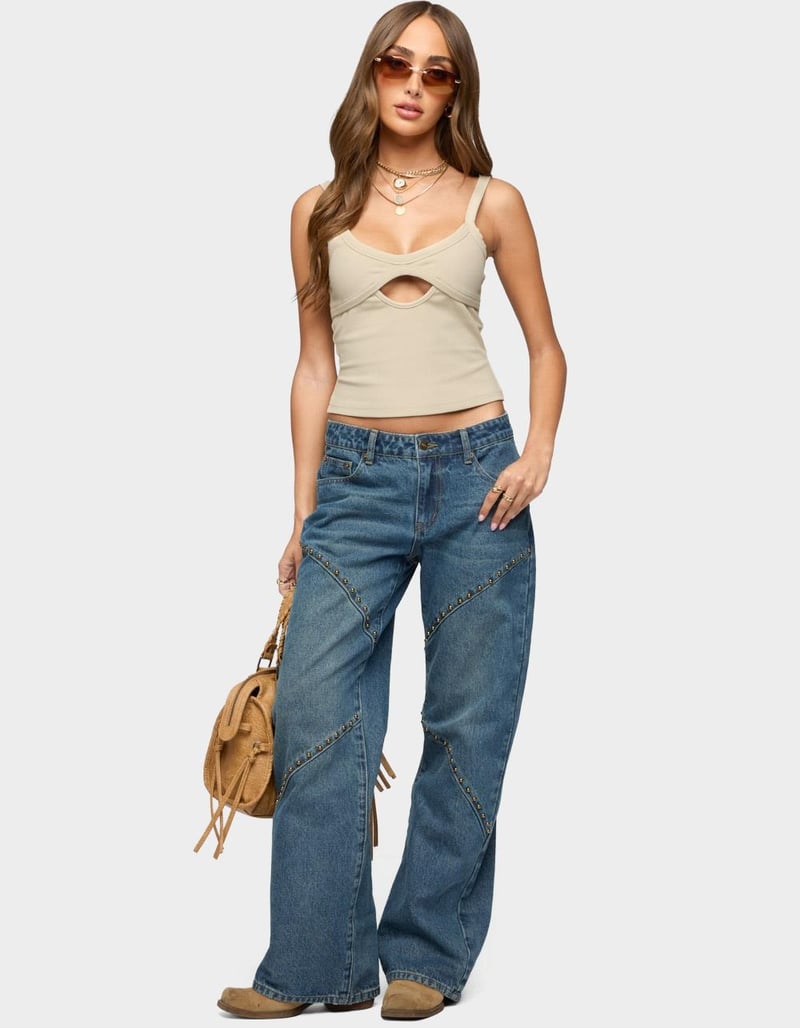 EDIKTED Charla Stud Low Rise Baggy Jeans image number 4
