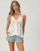 WEST OF MELROSE Womens Embroidered Laser Cut Denim Micro Shorts image number 1