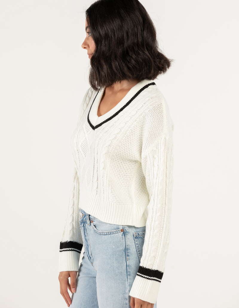 RSQ Womens Varsity Cable V Neck Sweater image number 2