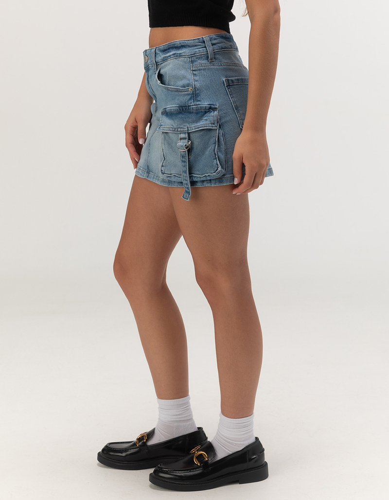 RSQ Womens Mid Rise Cargo Tab Denim Mini Skirt image number 2
