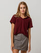FULL TILT V-Neck Burgundy Womens Hoodie Tee image number 1