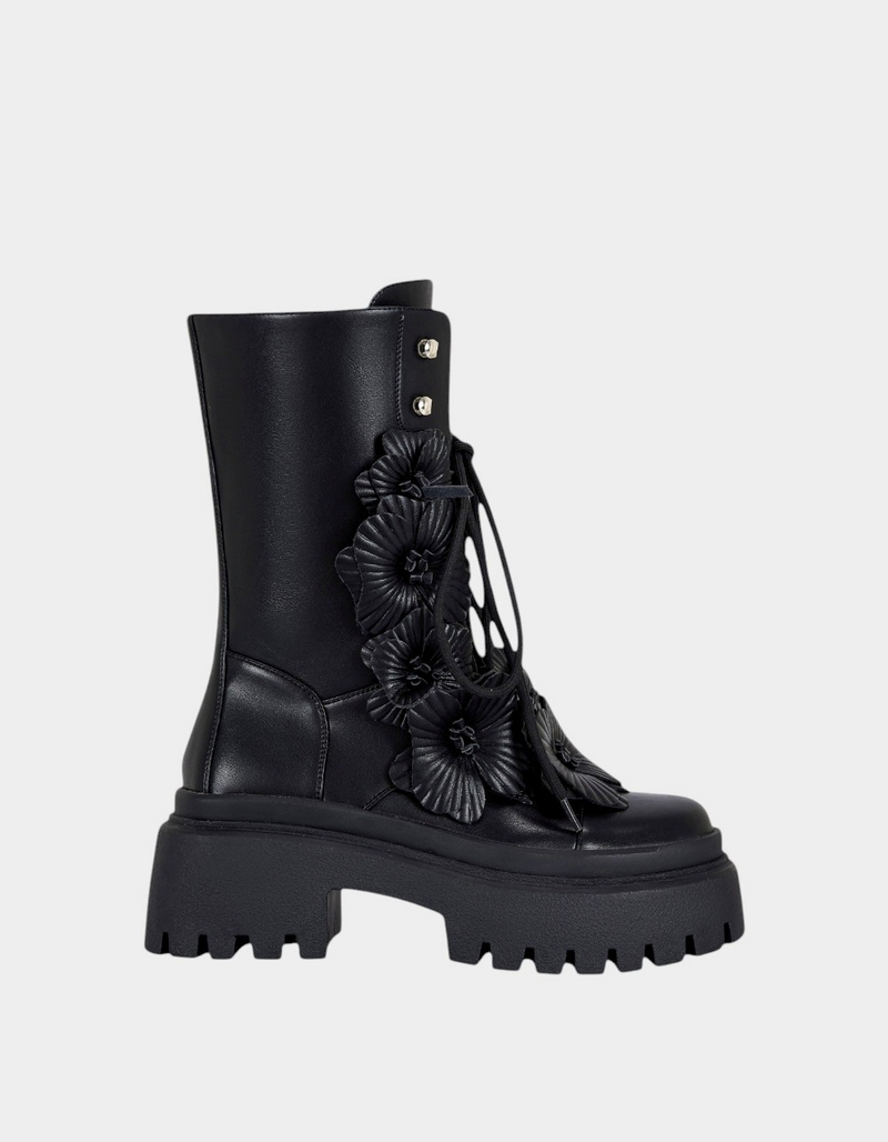 AZALEA WANG Devoir 3D Flower Womens Combat Boots image number 0