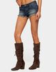 EDIKTED Distressed Hem Denim Micro Shorts image number 2