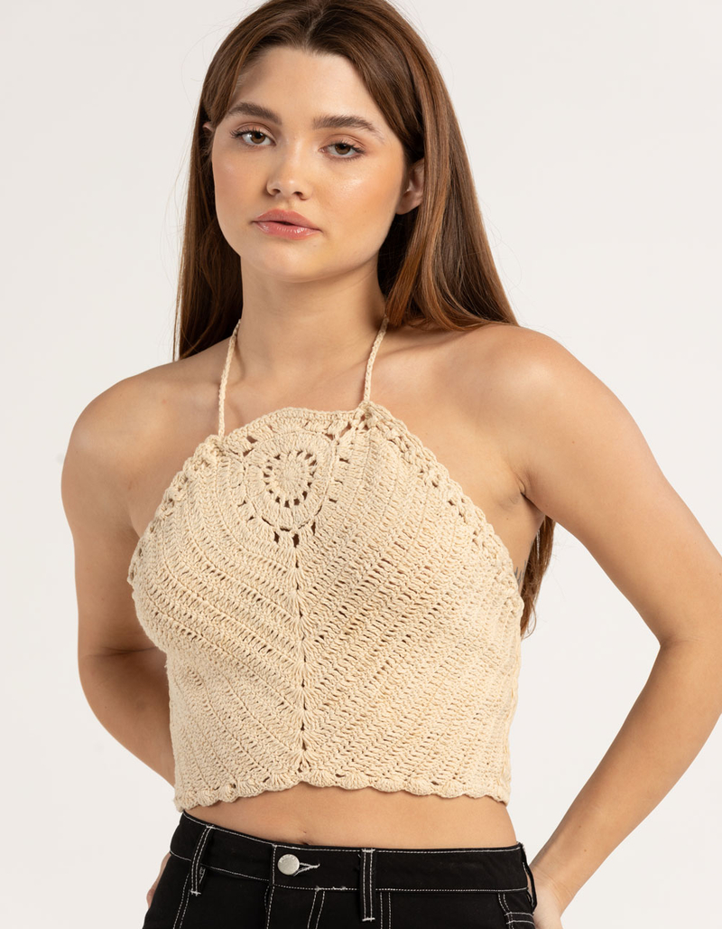 BAND OF THE FREE Womens Crochet Halter Top image number 0