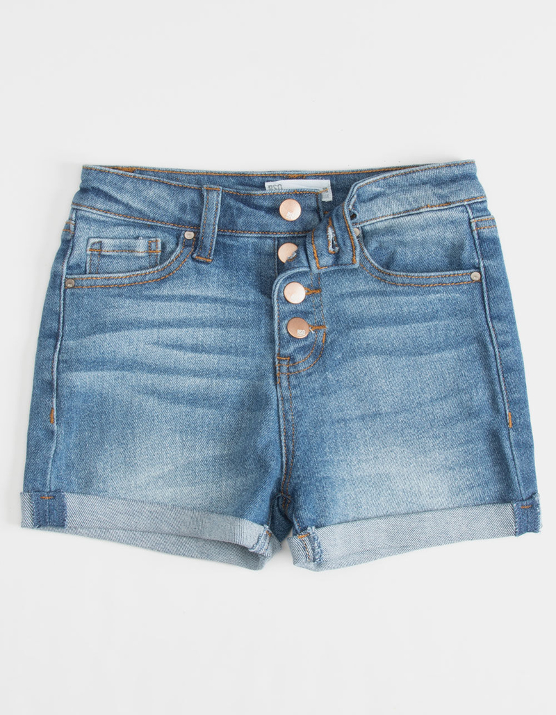 Exposed Button High Rise Denim Shorts