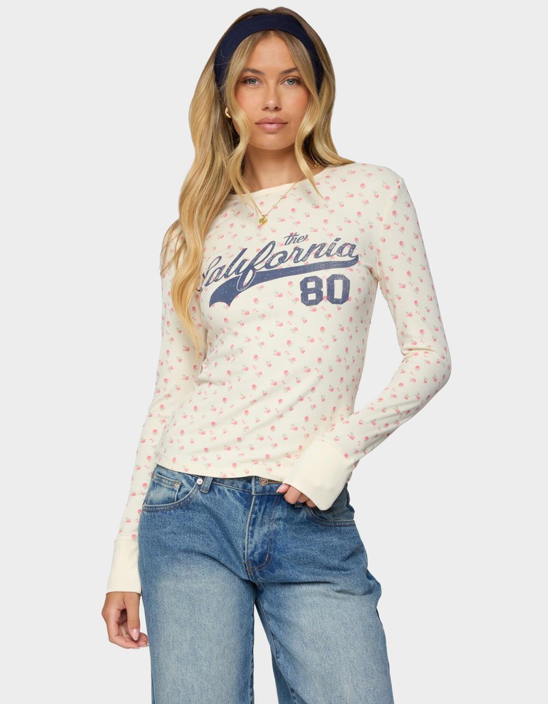 EDIKTED Cali Floral Ribbed Long Sleeve Tee image number 0