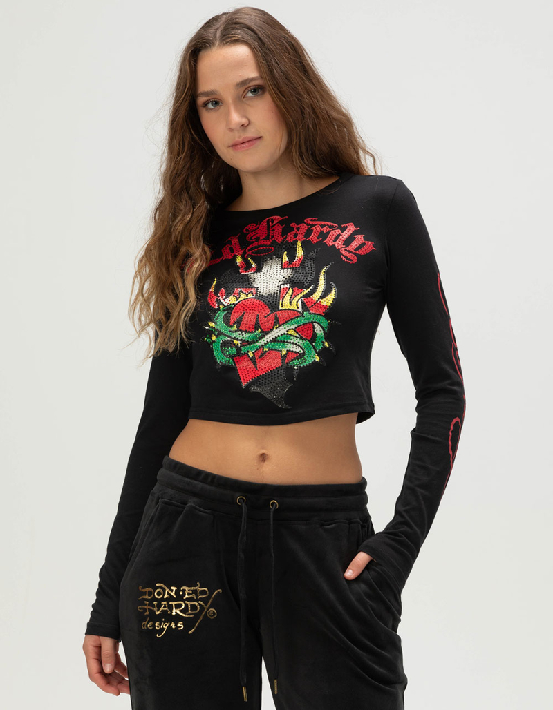 ED HARDY Cross Womens Long Sleeve Baby Tee image number 0