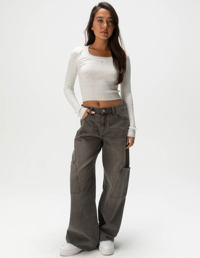 RSQ Pointelle Scallop Womens Pullover Sweater image number 1