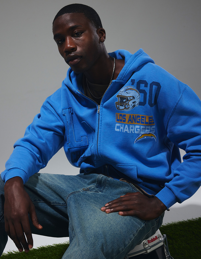 THE WILD COLLECTIVE Los Angeles Chargers Mens Zip-Up Hoodie image number 4