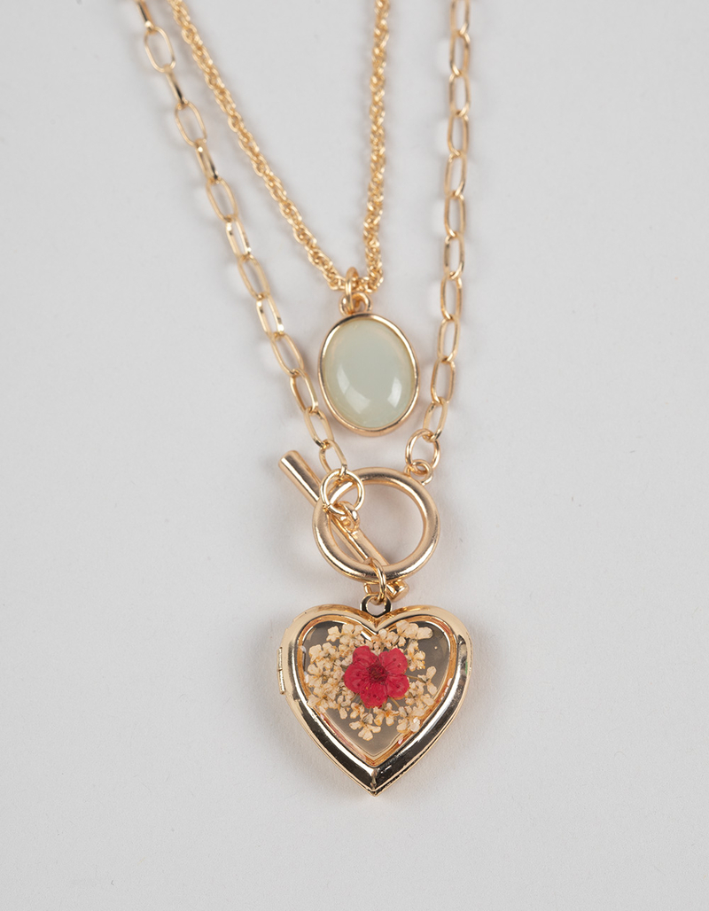 FULL TILT Layered Floral/Heart Locket Necklace image number 1