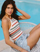 RSQ Womens Stripe Crochet Halter Top image number 1