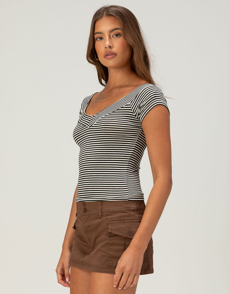 FULL TILT Off The Shoulder Stripe Womens Tee image number 3