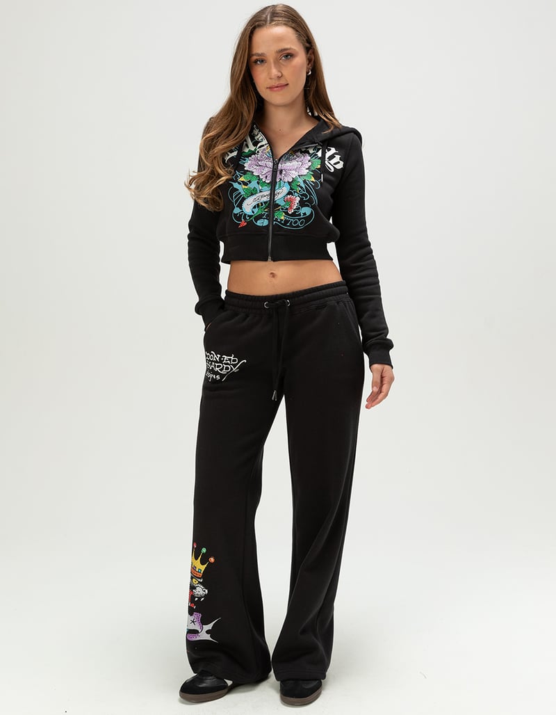ED HARDY Ice Flower Womens Zip-Up Rhinestone Hoodie image number 3